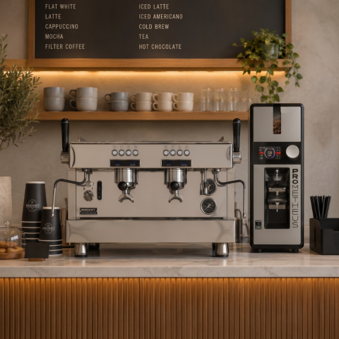 İşletmemizde Kullanılmış İki Gruplu Coffee Shop FIRSAT SETİ - Rocket R9 Espresso Makinesi & Eureka Prometheus Kahve Öğütücüsü