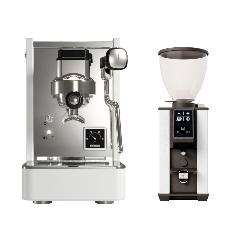 SET FIRSATI - Stone Lite White Espresso Kahve Makinesi & Stone Pebble Kahve Öğütücüsü Beyaz