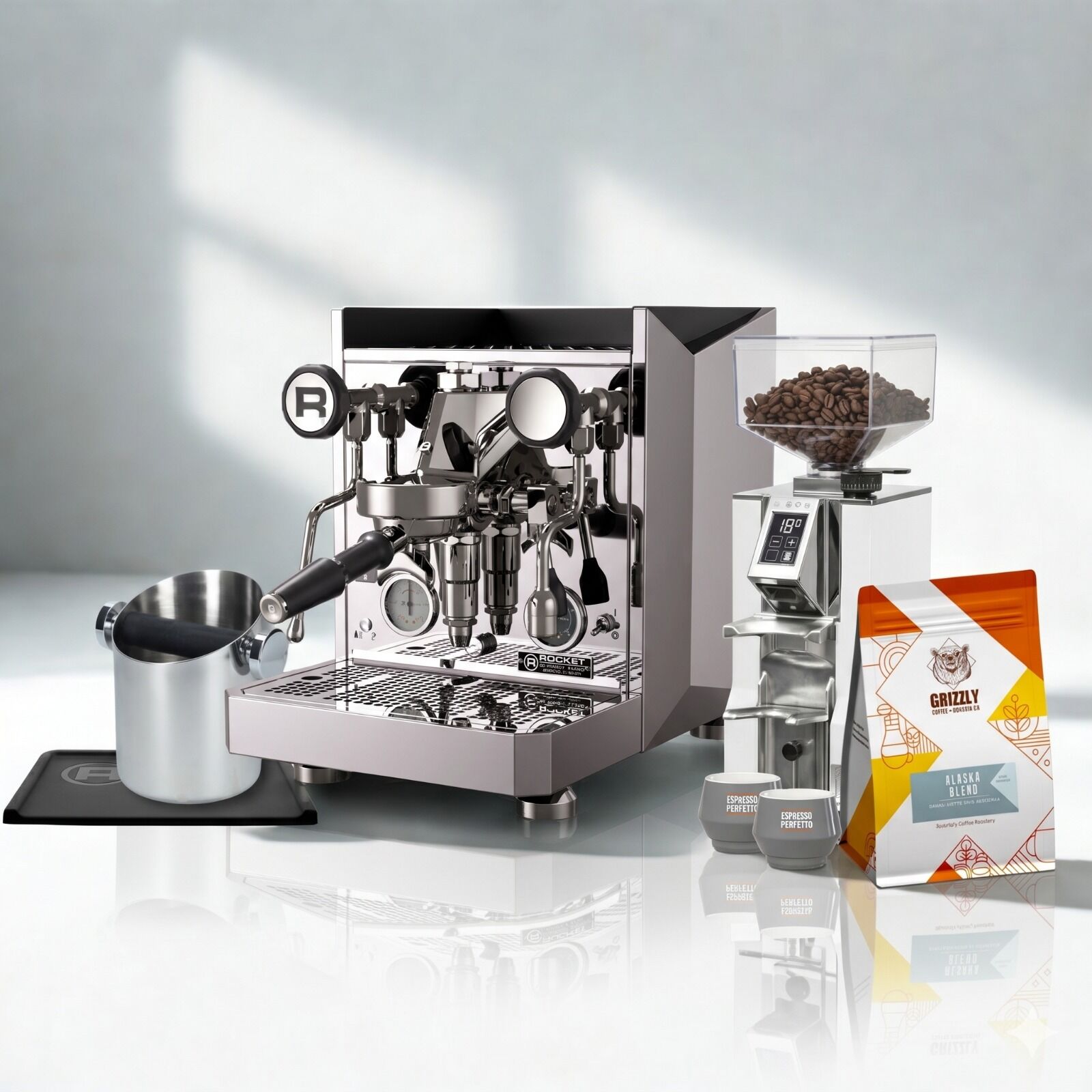 Rocket Giotto Fast R & Eureka Mignon Libra Kahve Öğütücüsü ve Aksesuar Seti
