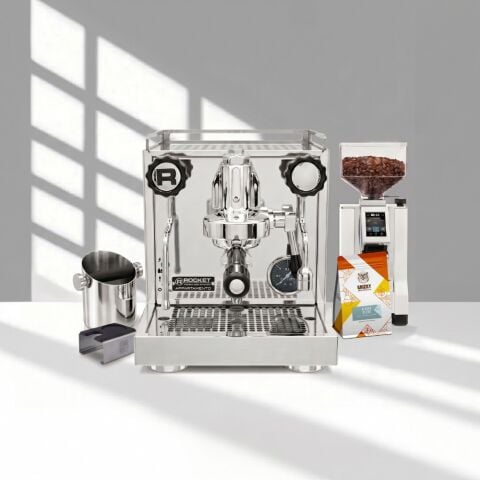 Rocket Appartamento White & Eureka Mignon Specialita Smart Beyaz & Atık Kabı & Tamper İstasyonlu Set