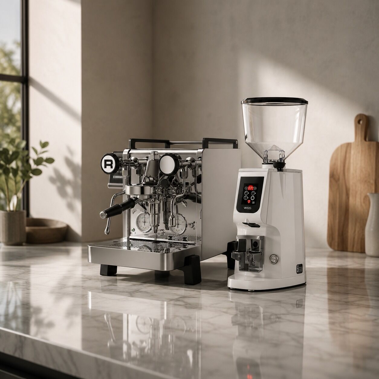 Rocket R58 Tune Espresso Kahve Makinesi & Eureka Atom W 65 Beyaz Seti