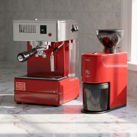 Quick Mill Stretta Espresso Makinesi & PEPPE Kahve Öğütücüsü Kırmızı Set