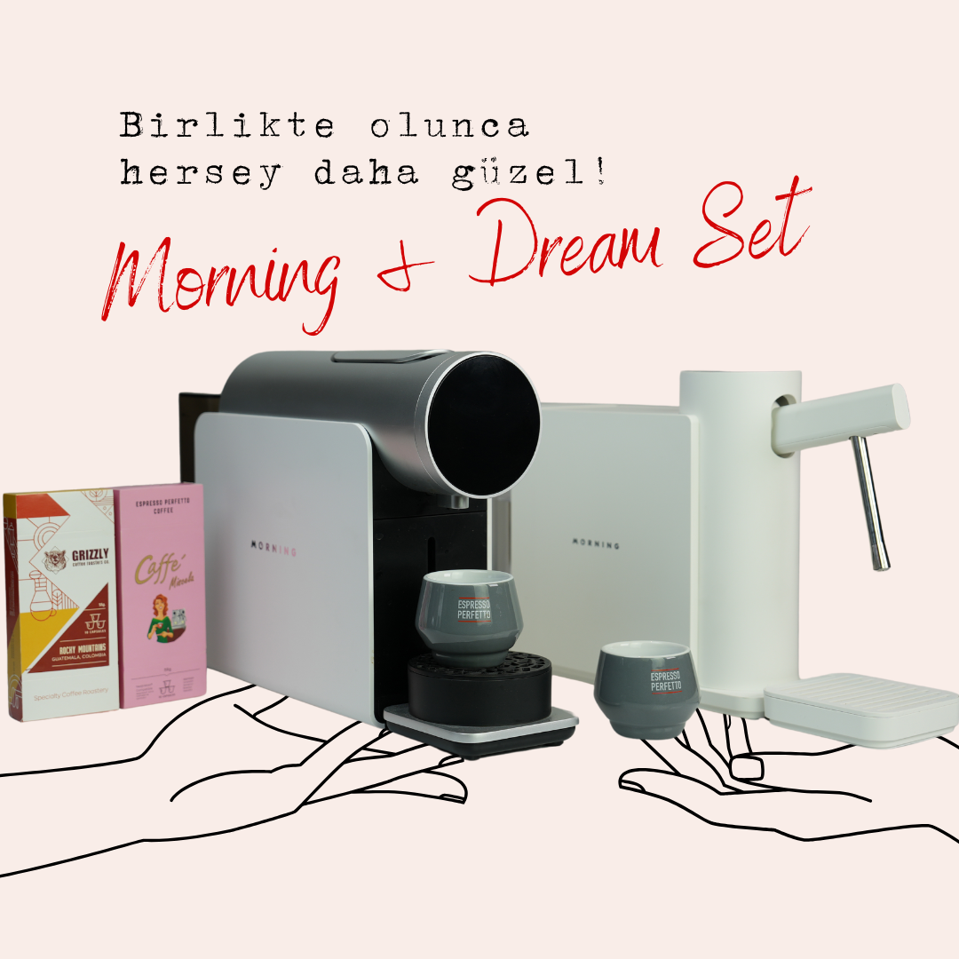 Morning Kapsül Kahve Makinesi - Morning Dream Süt Köpürtme Makinesi Beyaz - SET ALIMINDA EKSTRA İNDİRİMLİ