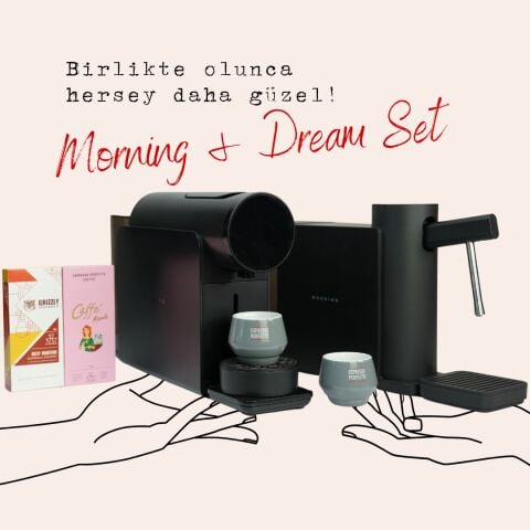 Morning Kapsül Kahve Makinesi - Morning Dream Süt Köpürtme Makinesi Siyah