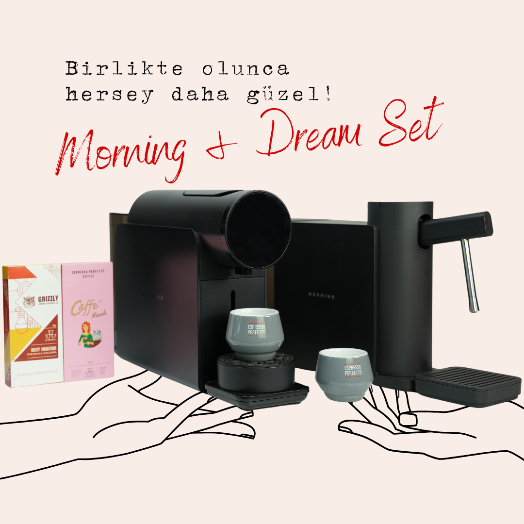 Morning Kapsül Kahve Makinesi - Morning Dream Süt Köpürtme Makinesi Siyah - SET ALIMINDA EKSTRA İNDİRİMLİ